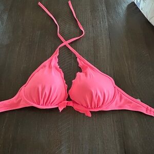Victoria's Secret Halter Ruffle Edge Bikini Top 32DDD Coral/Salmon color